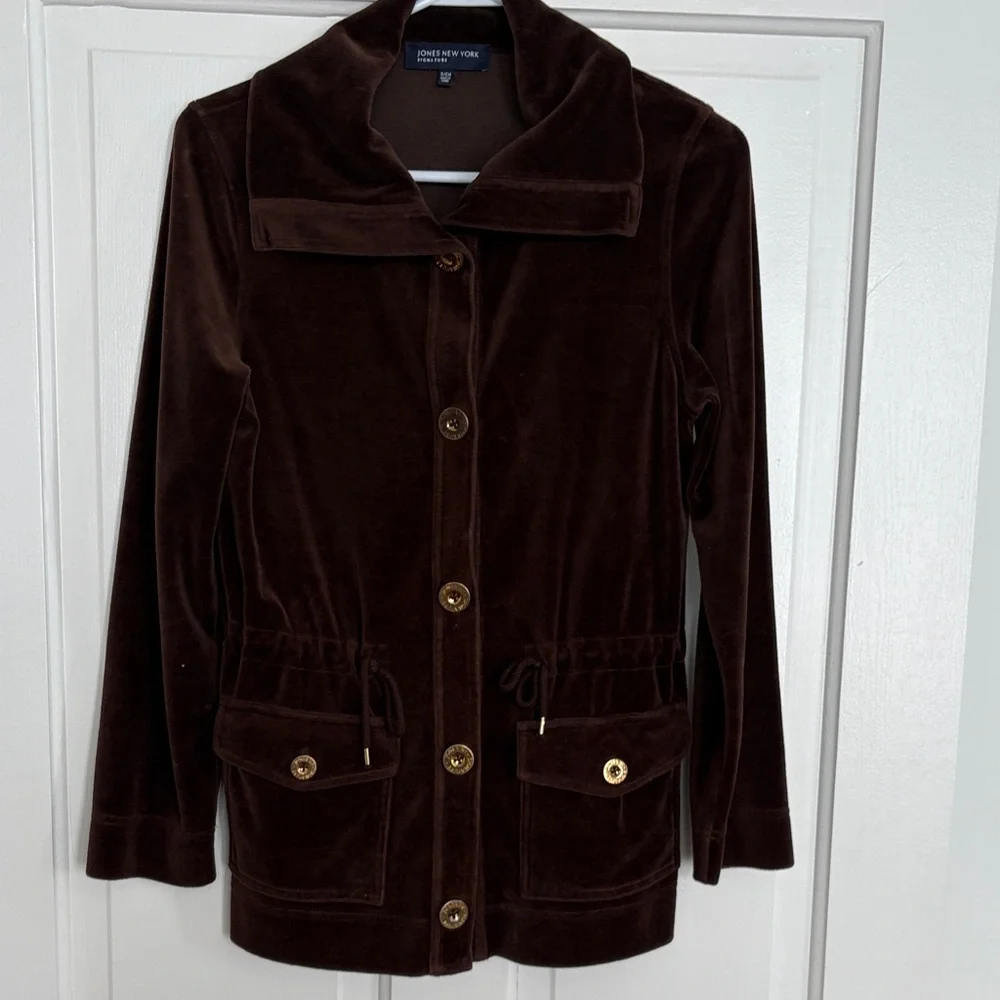 Vintage Jones New York Chocolate Velvet Utility‎ Jacket size S